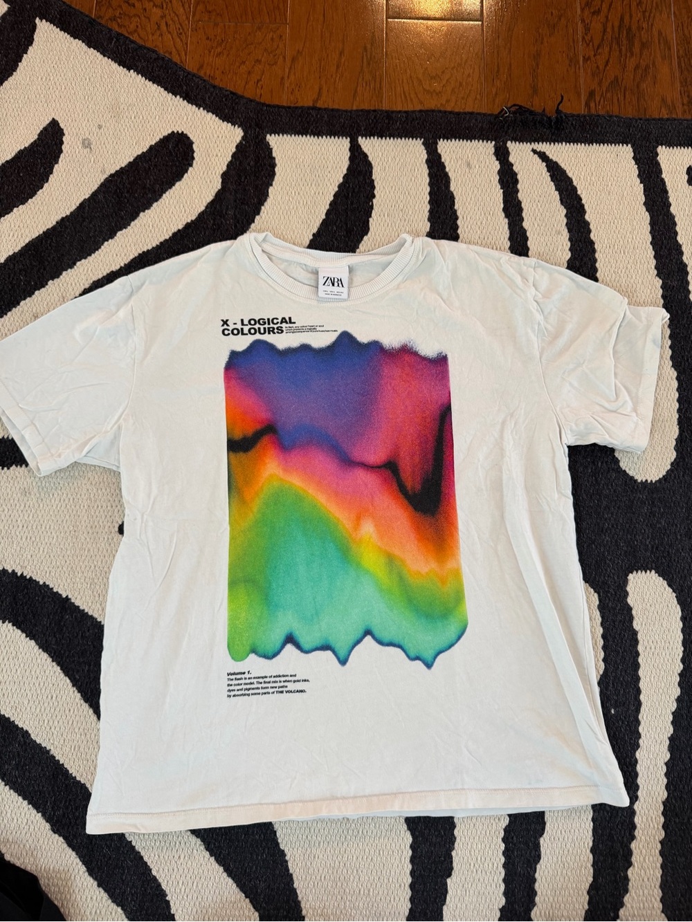 ZARA White Tee with Vivid Multicolor Melt Graphic